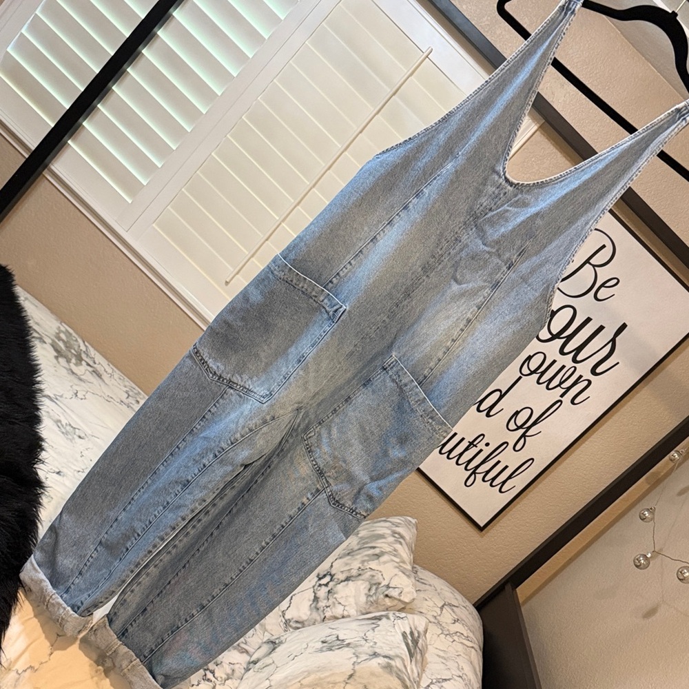 Free People Light Blue Denim Overalls